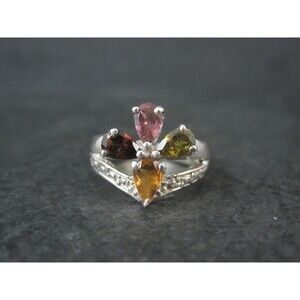 Multi Colored Tourmaline Ring Size 6 Sterling Silver